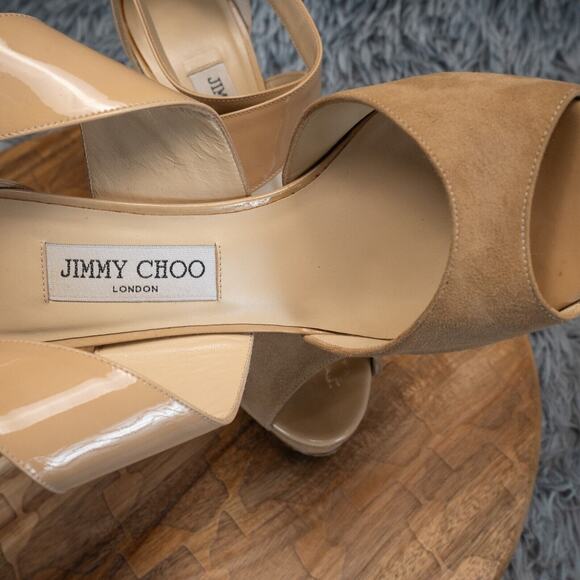 Jimmy Choo Fiery Beige Patent Platform Ankle Strap Heel Sandals EU 40 US 10 - Picture 5 of 13